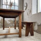 Oak farmhouse table and its two benches