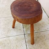 small vintage brutalist wooden tripod side table