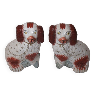 Pair of faience dogs - Staffordshire
