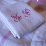 Tablecloth old Monogram embroidered JD cotton / linen thick