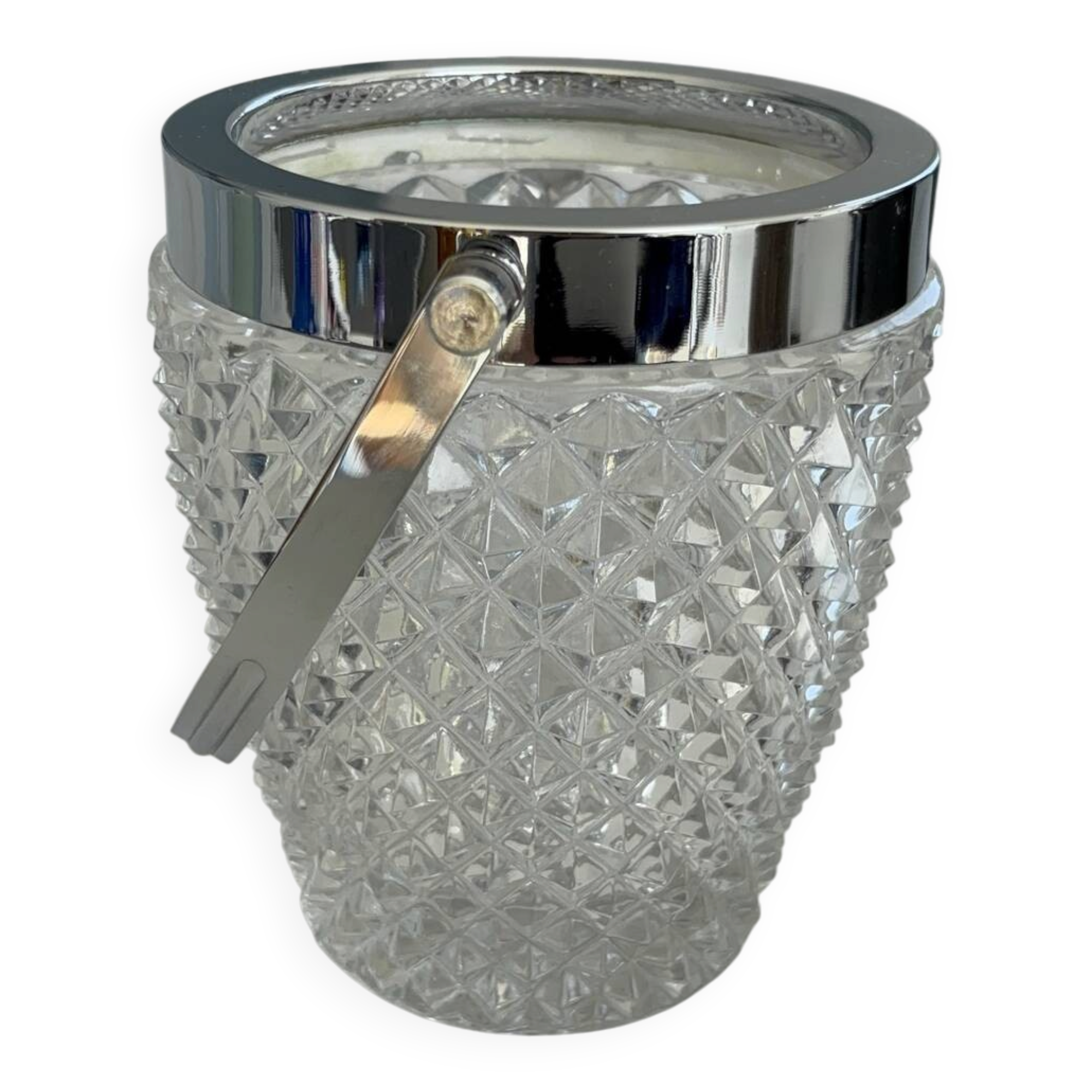 Vintage glass ice bucket – ice tray with metal handles