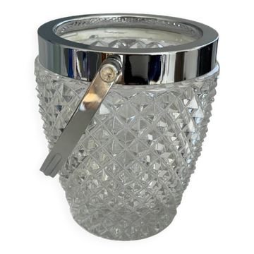 Seau à glace vintage verre sculpter – bac à glaçons avec anses métal a