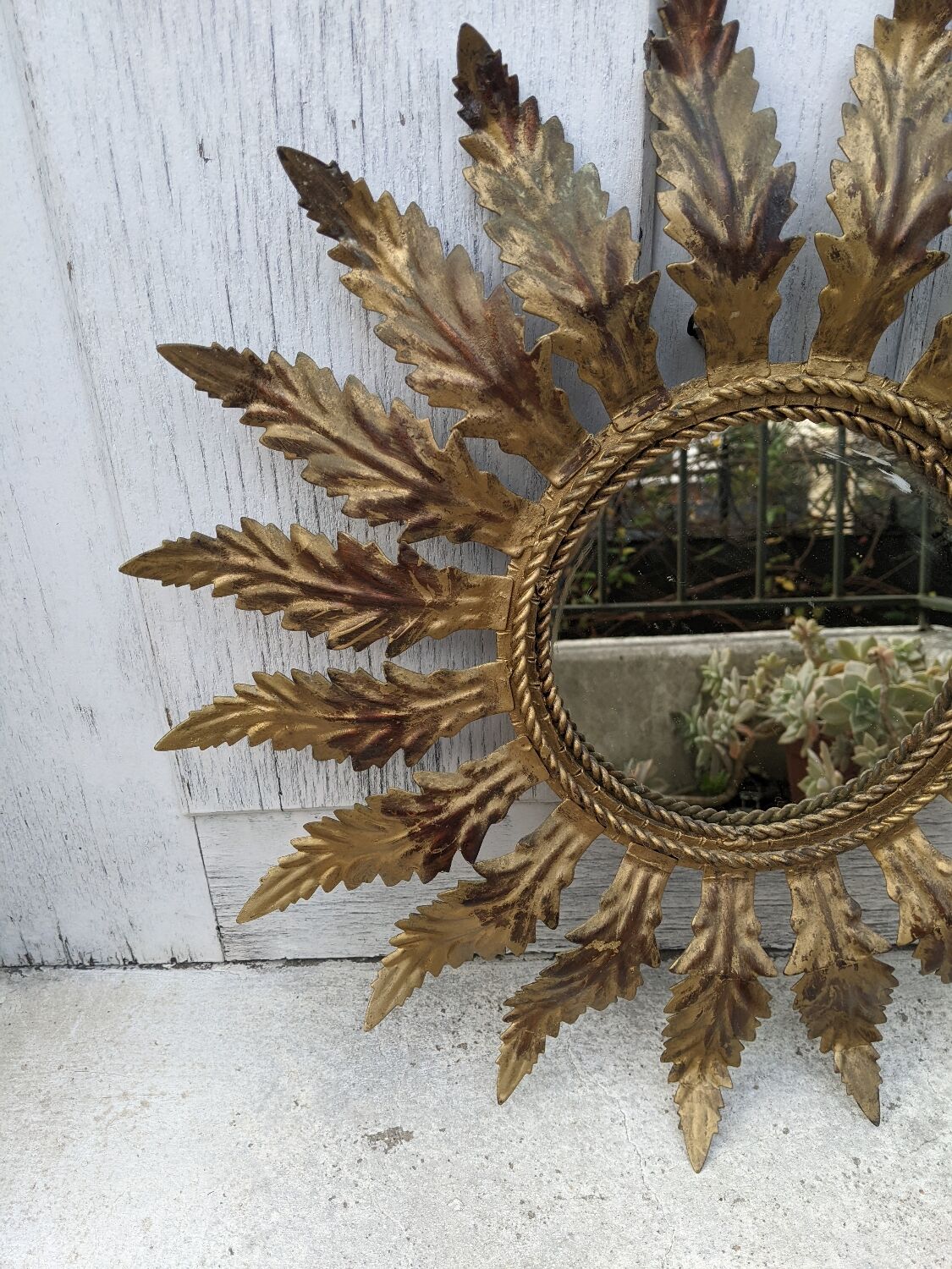 Aged metal sun mirror country decoration