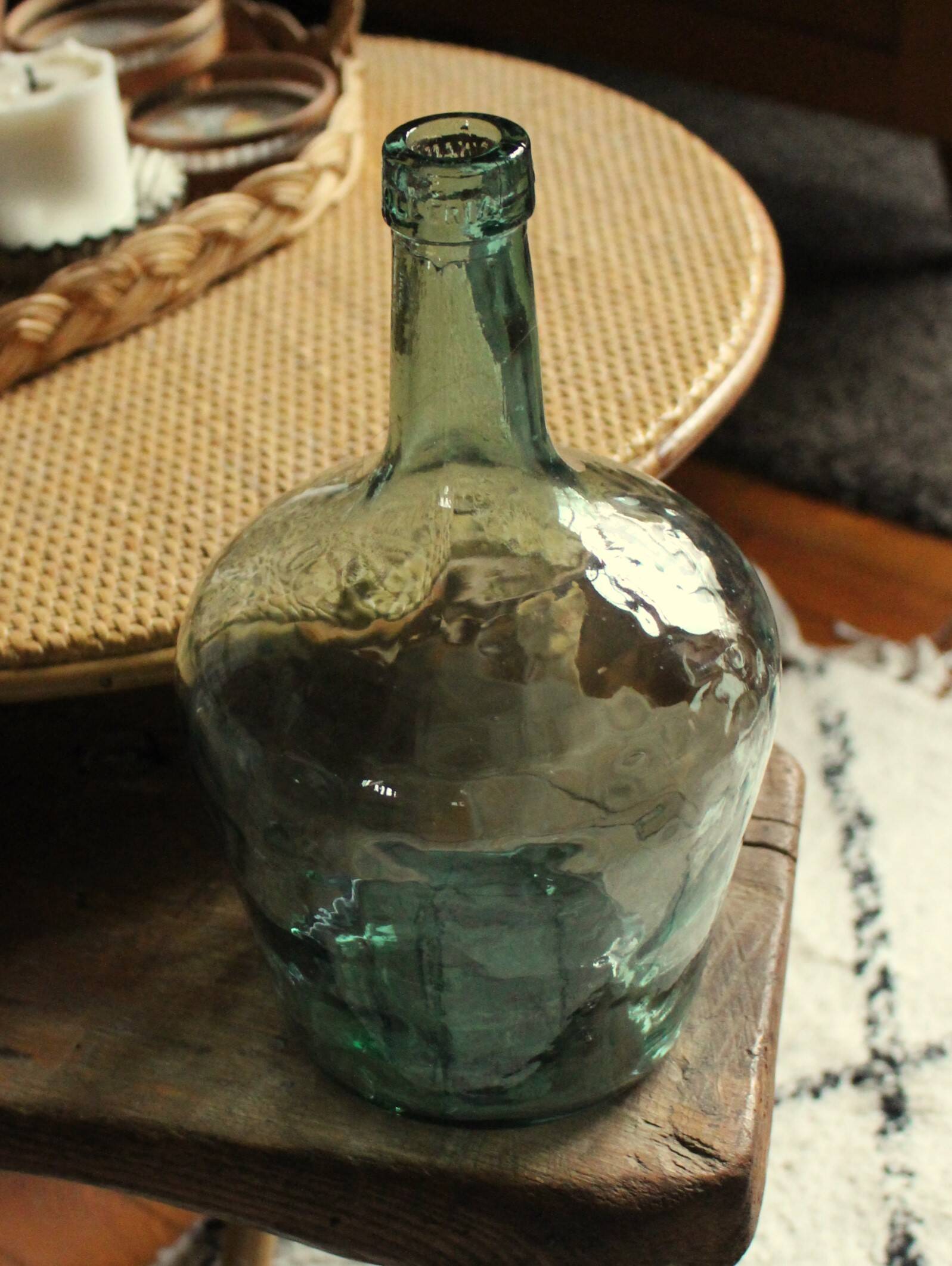 Bubble hammered green glass carboy