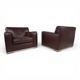 Set of 2 B&B Italia Maxalto Apta Imprimatur leather armchairs by Antonio Ci