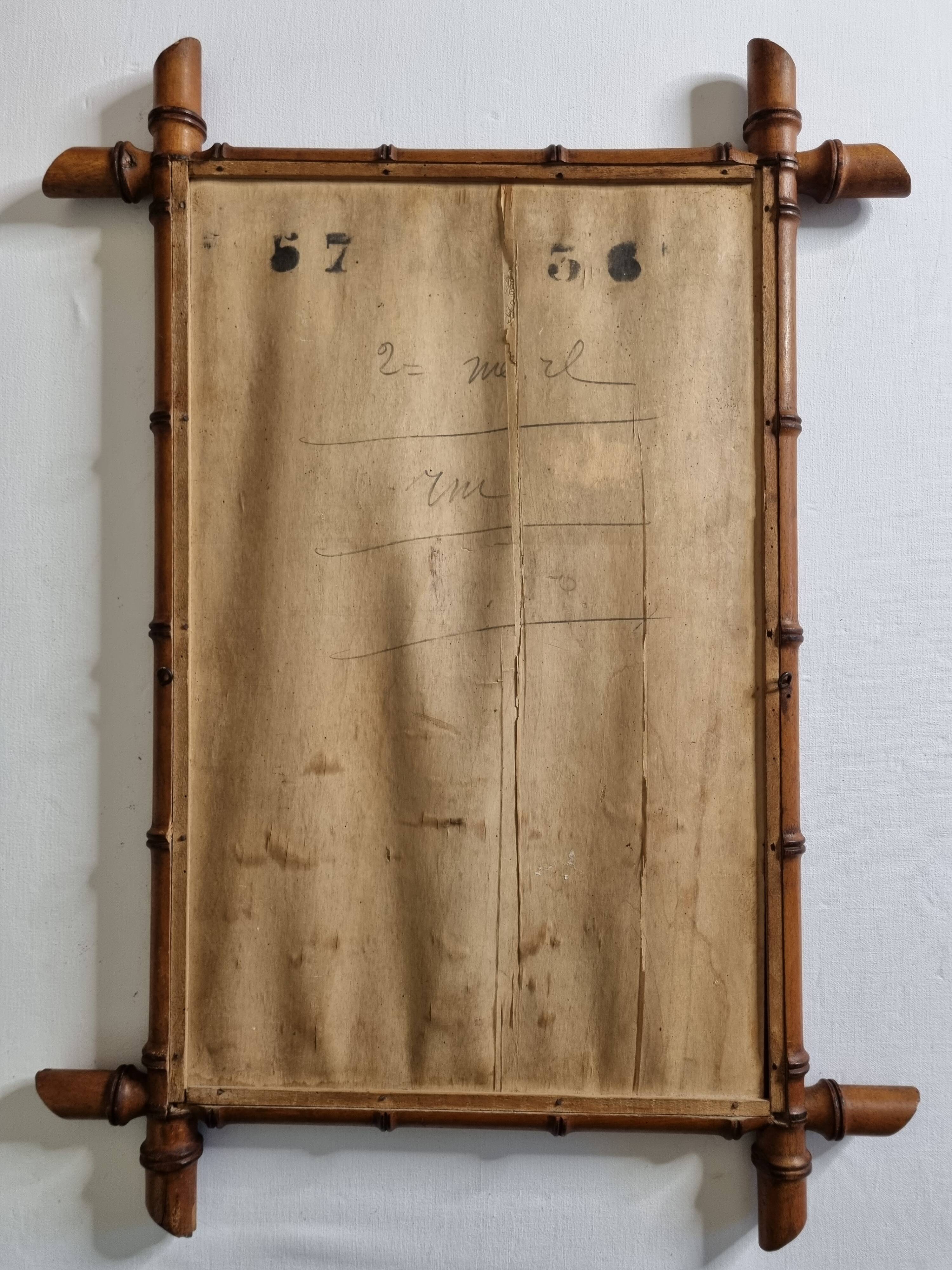 Large French mirror in turned bamboo-style wood, 54 x 76 cm