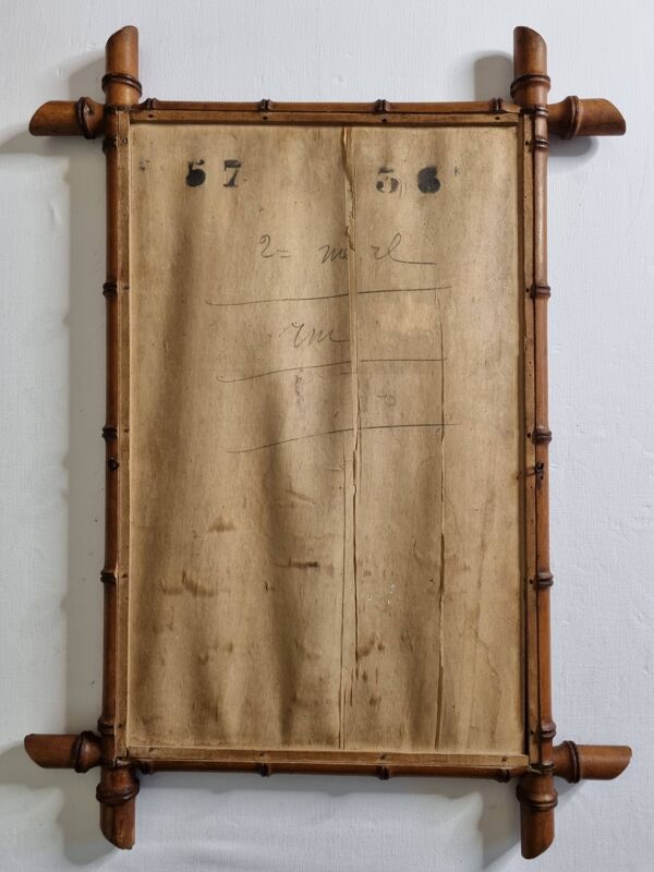 Grand miroir français en bois tourné façon bambou, 54 x 76 cm