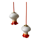 Pair of suspensions tulips in opaline orange gradient orange thread 70s
