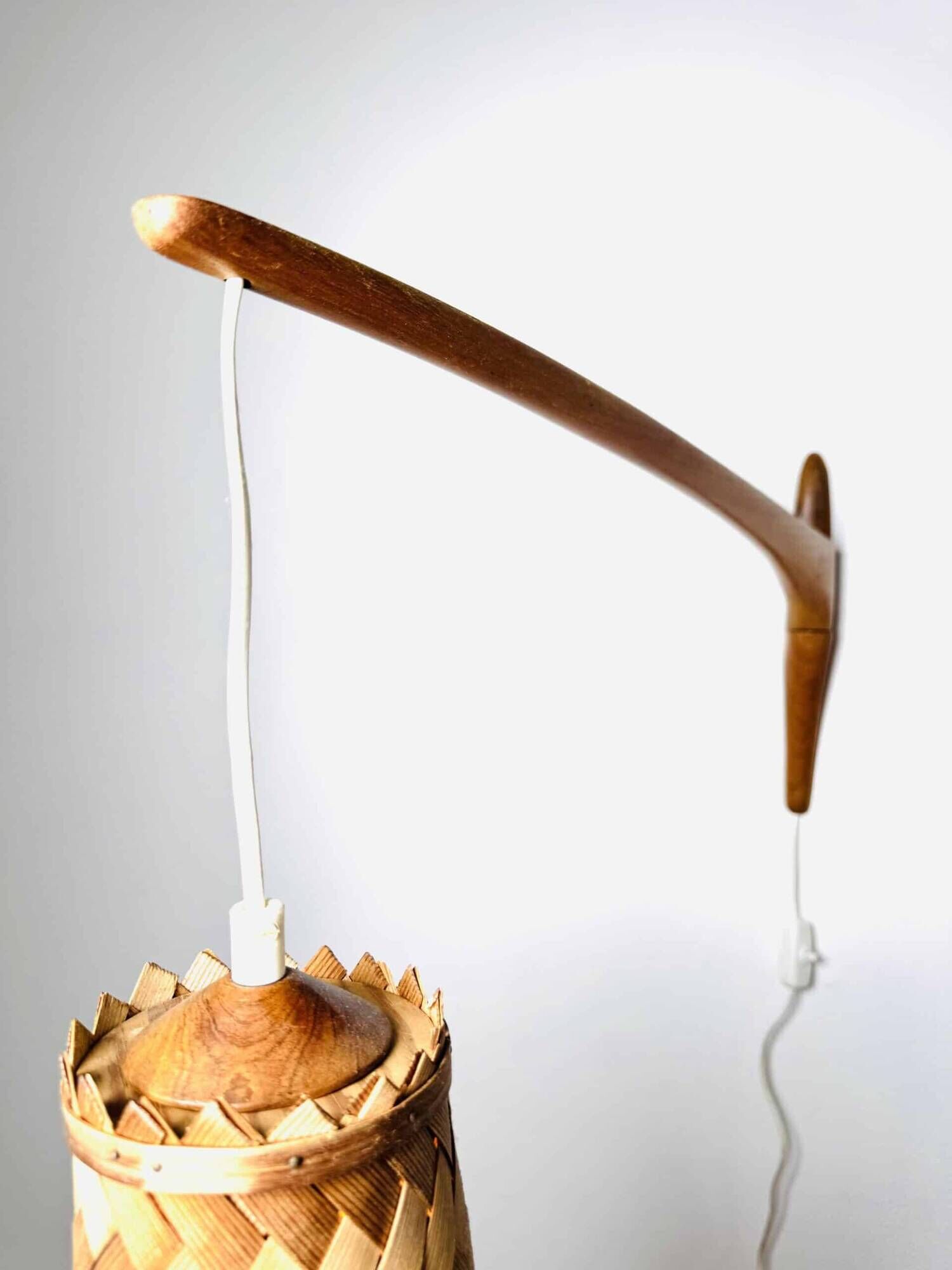 Swivel Arm Teak Wall Lamp With Pine Veneer Shade By Unknown Designer, Sweden 1960S
