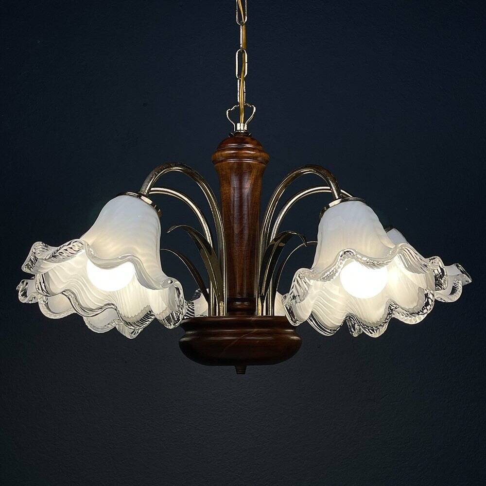Vintage Murano glass chandelier and wood, Italy, 1970s
