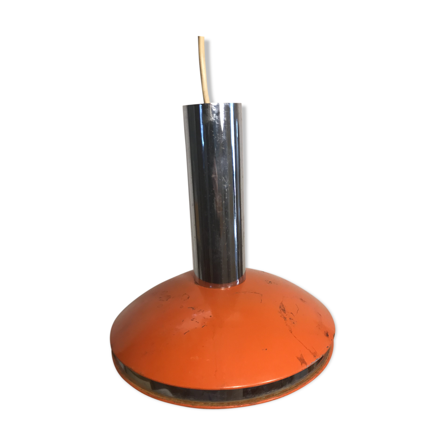 Old hanging UFO Saucer Metal Orange - Chrome Tube 70S Vintage