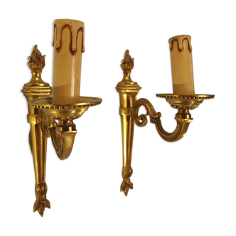 Pair of bronze wall sconces vintage torch shape