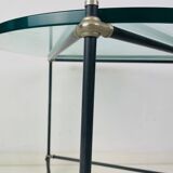 Vintage round side table. Thick glass round coffee table. Robust industrial design table.