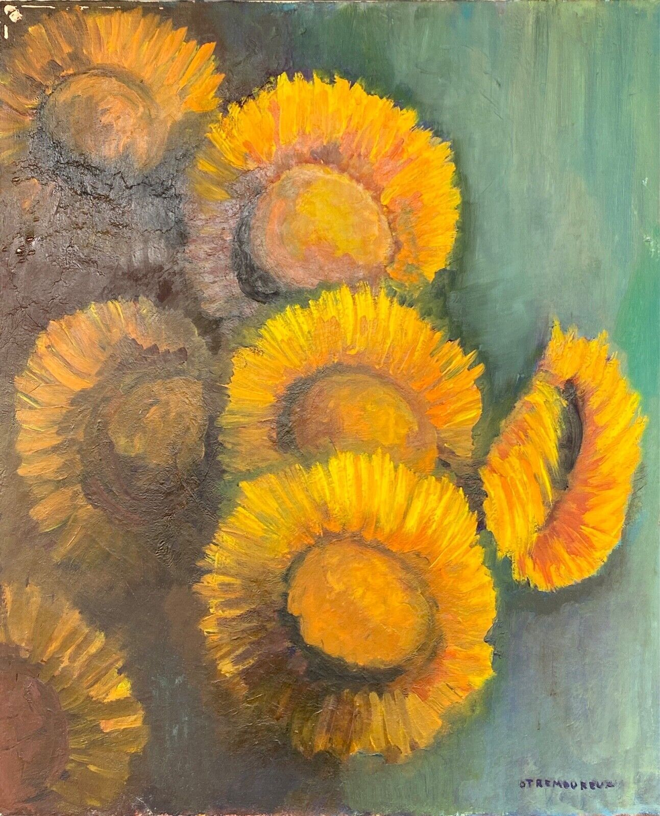 Oil on canvas by o tremoureux tournesols XXeme still life