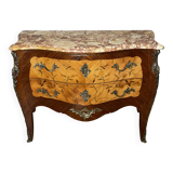 Louis XV style commode with floral marquetry decoration.