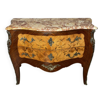 Louis XV Style commode with floral marquetry decoration.