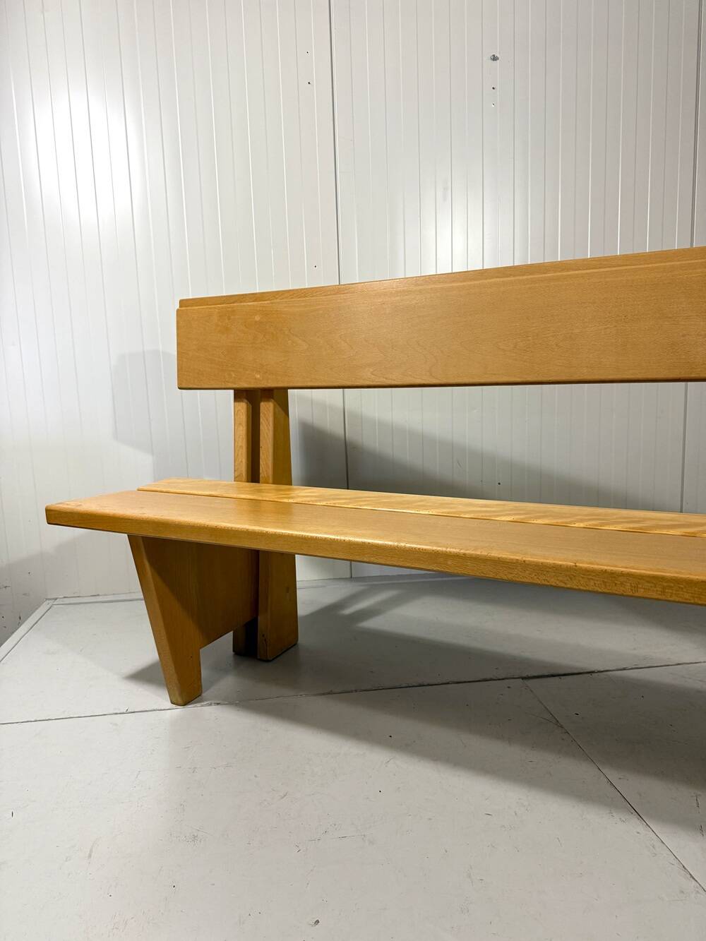 XL architectural modernist solid beech wooden bench 1960’s