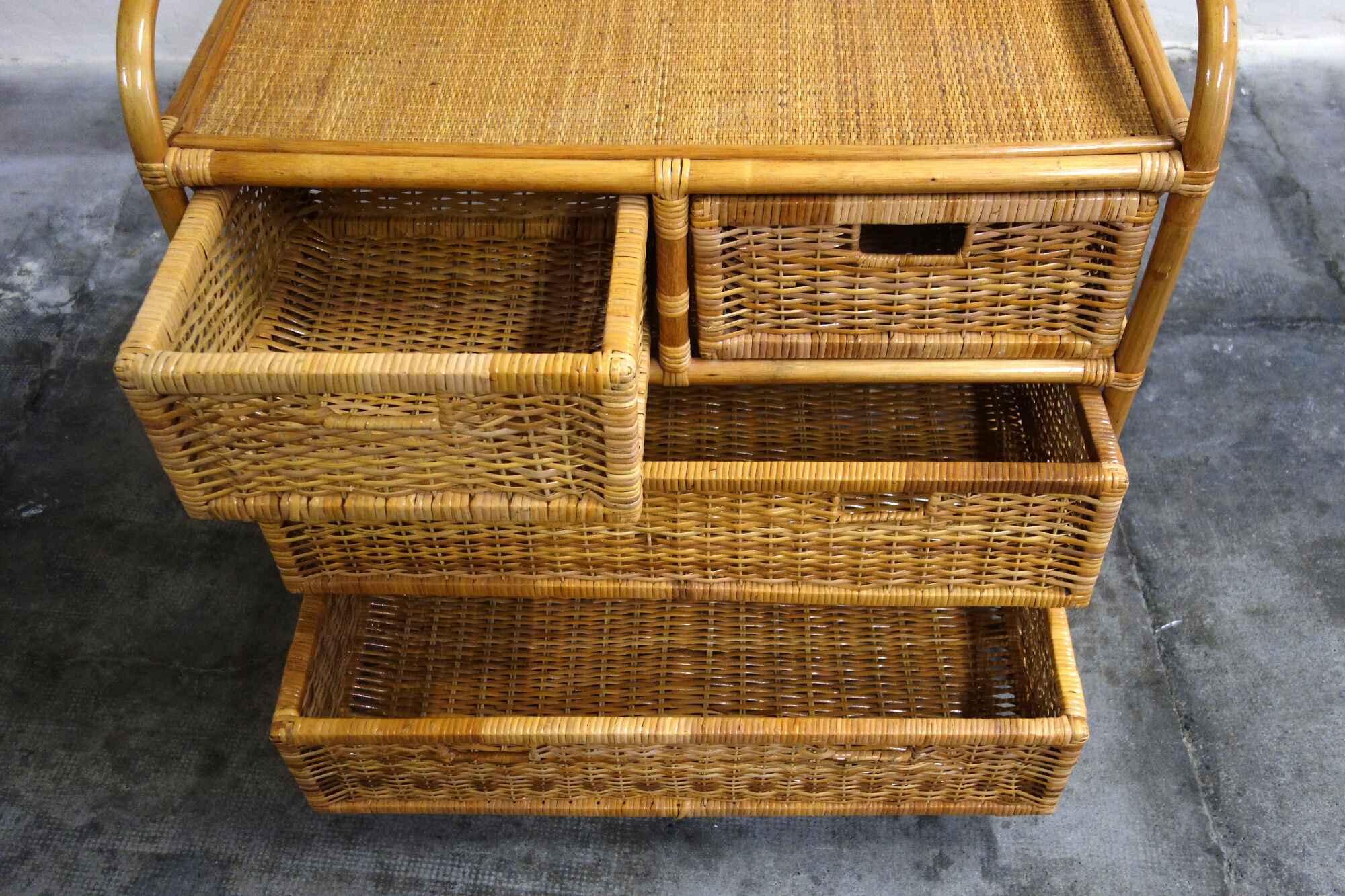 Rattan and bamboo chest of drawers 70s