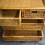Rattan and bamboo chest of drawers 70s