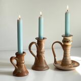 3 vintage handcrafted pottery candle holders