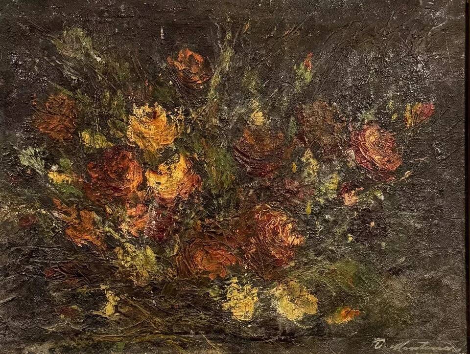 Oil on canvas from the Napoleon III period depicting a still life with flowers