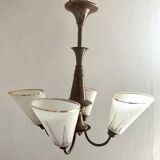 Art deco chandelier in copper and granite glass