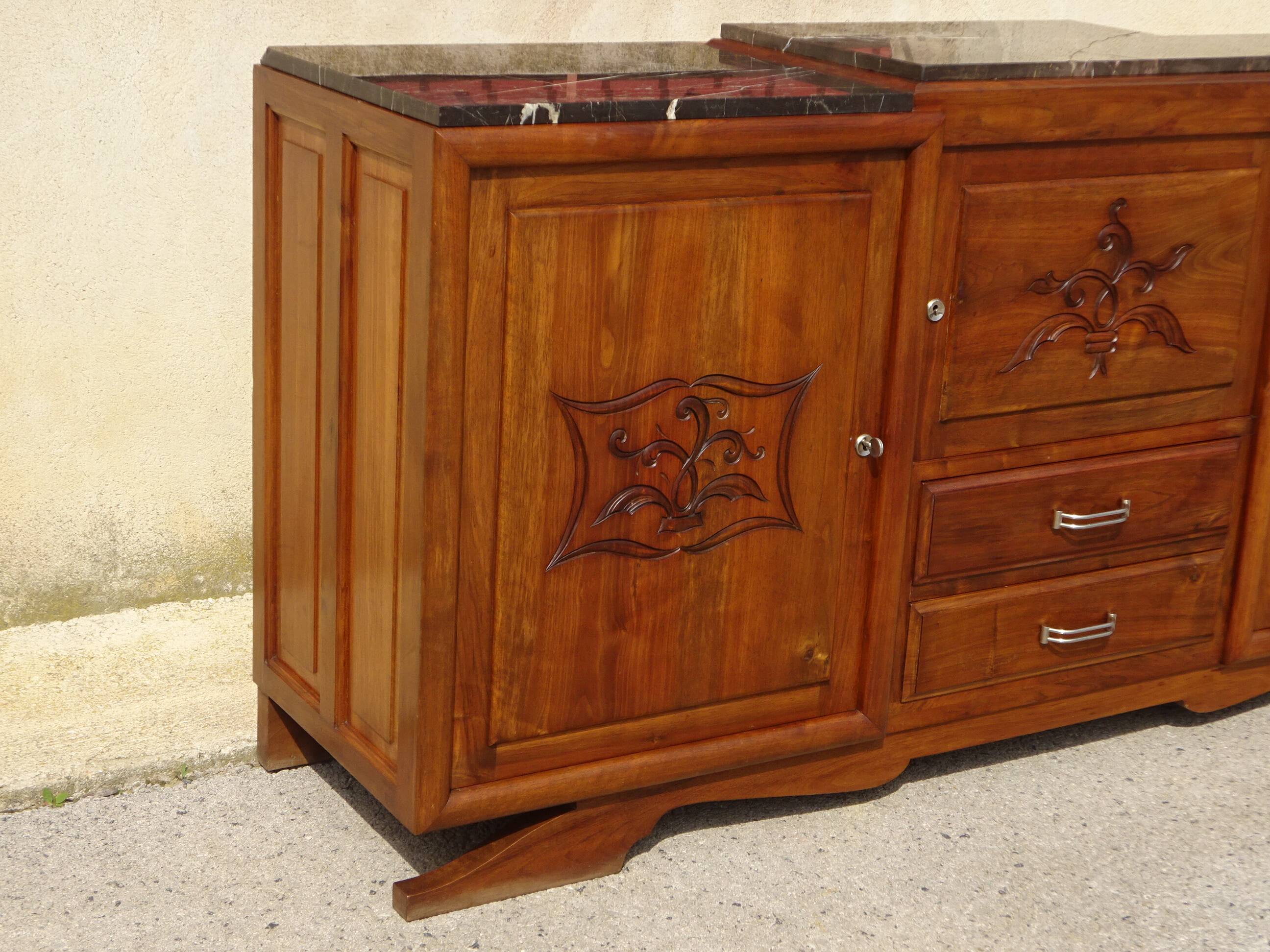Large sideboard in walnut, black marble