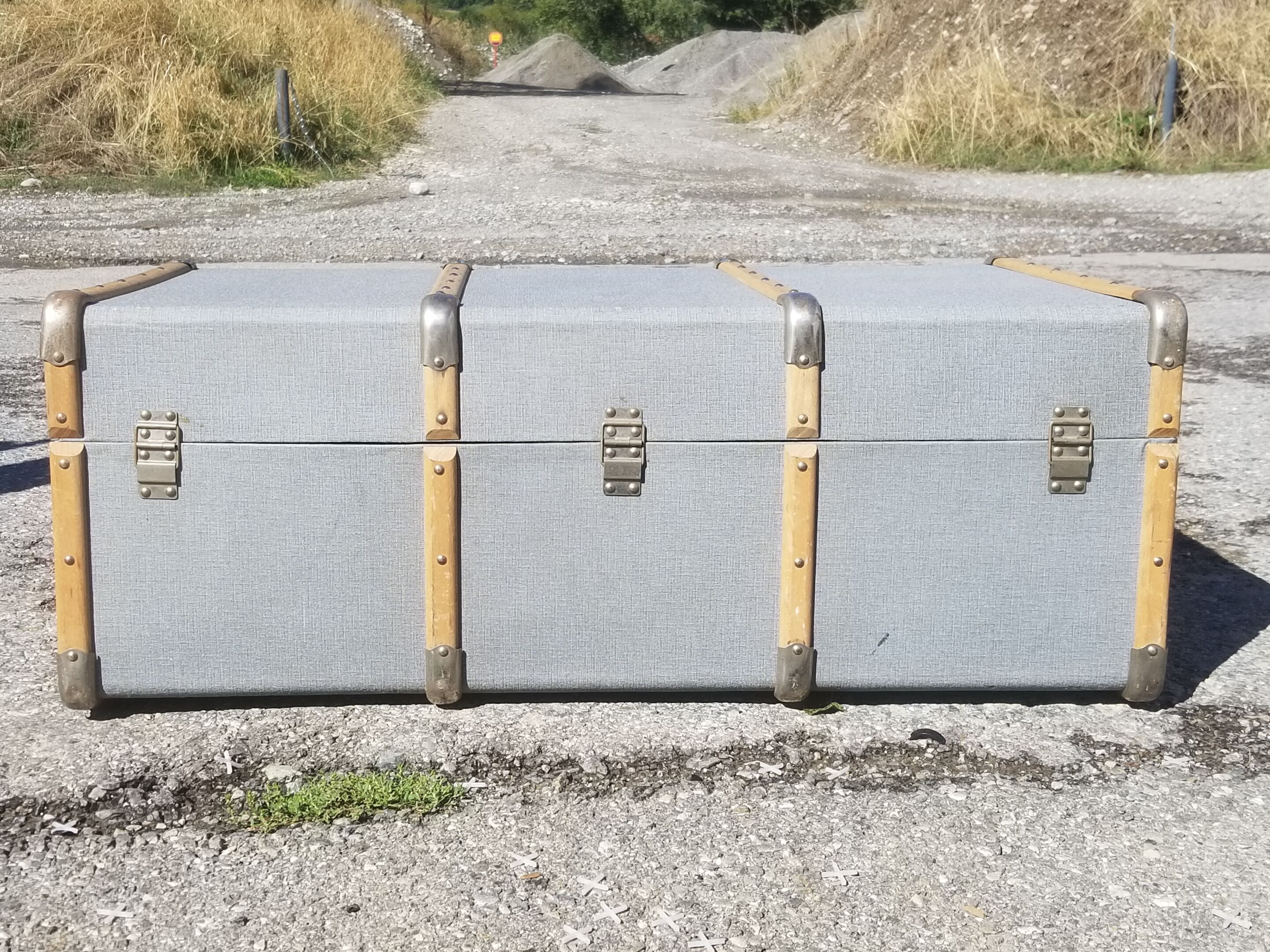 Vintage wooden travel trunk stamped bagage j.m.g.é.