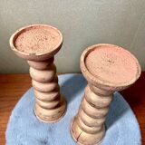 Set of 2 turned wooden candle holders