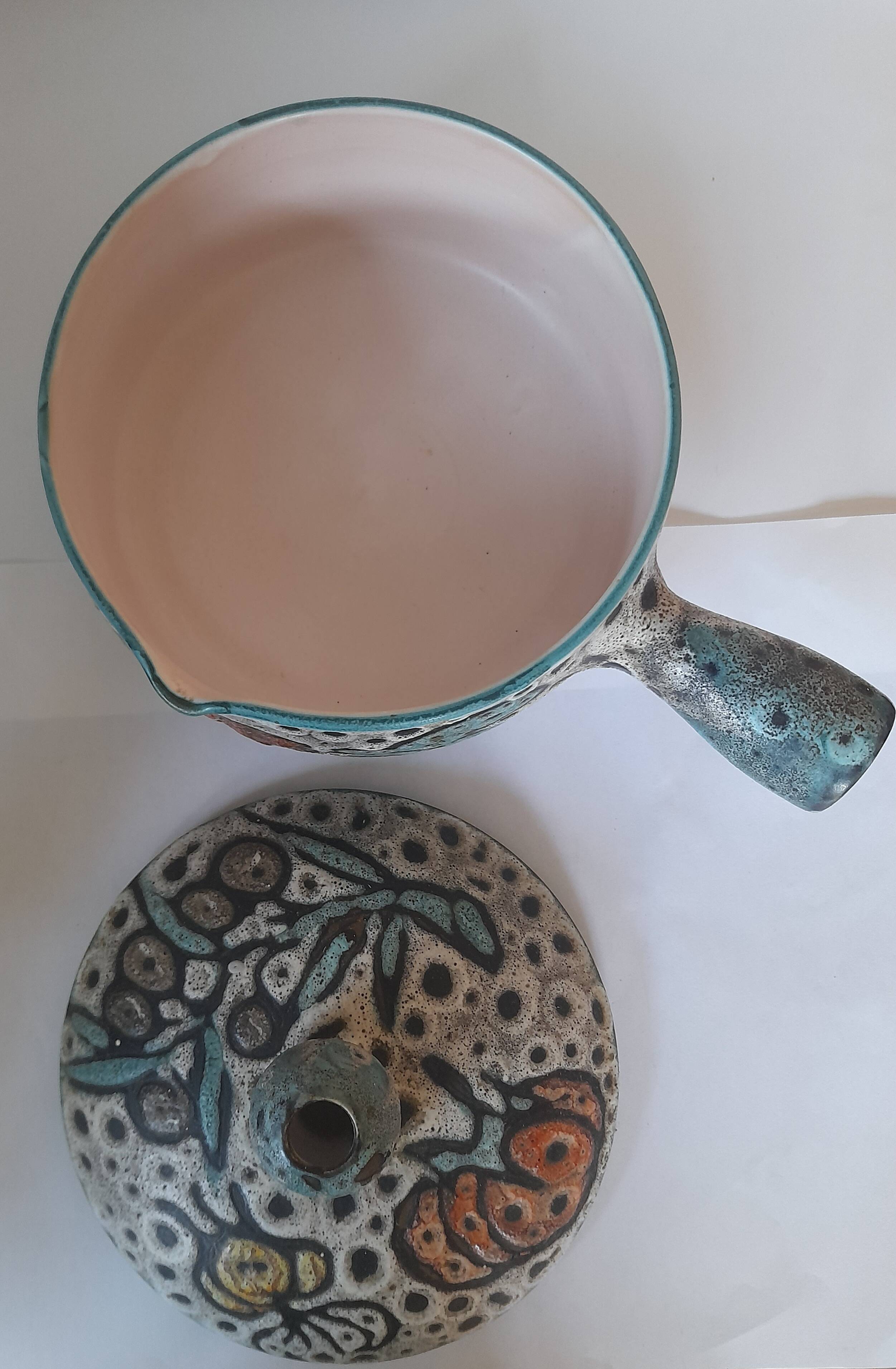 Vallauris ceramic fondue pot / saucepan