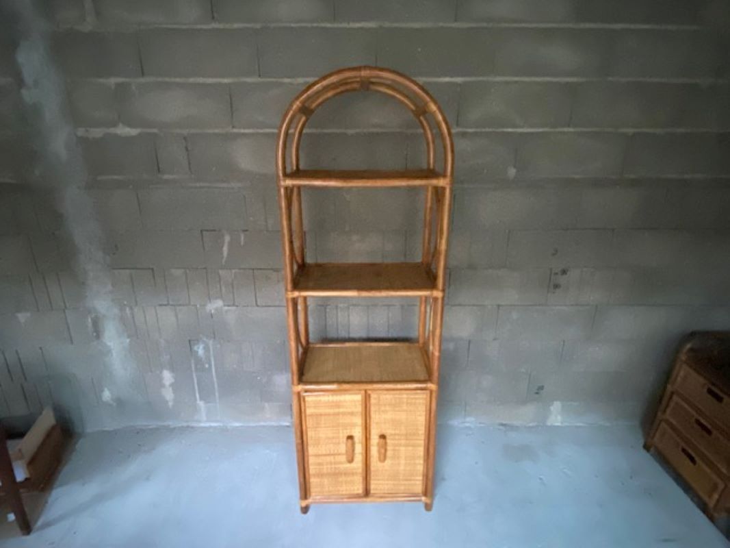 Vintage rattan bookcase 70s