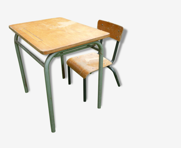 Ancienne table d'école et sa chaise, taille d'école maternelle | Selency