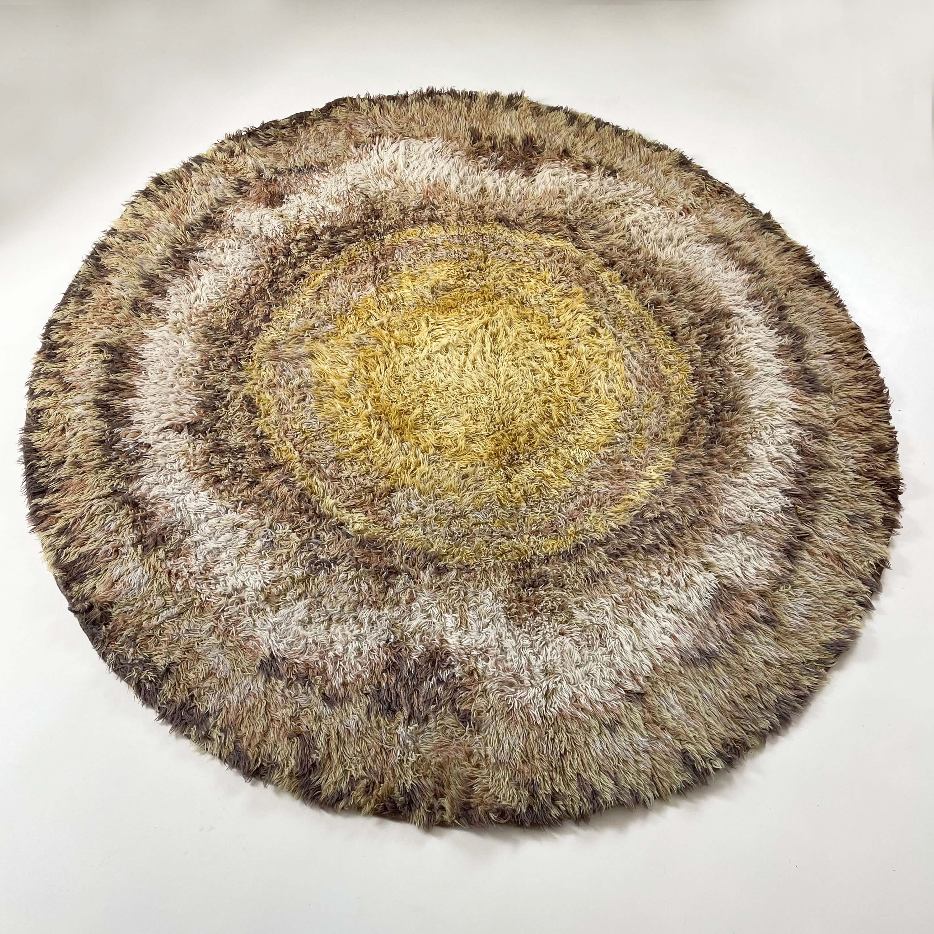 195cm multi-color scandinavian psychedelic batik high pile pop art rya rug 1970s