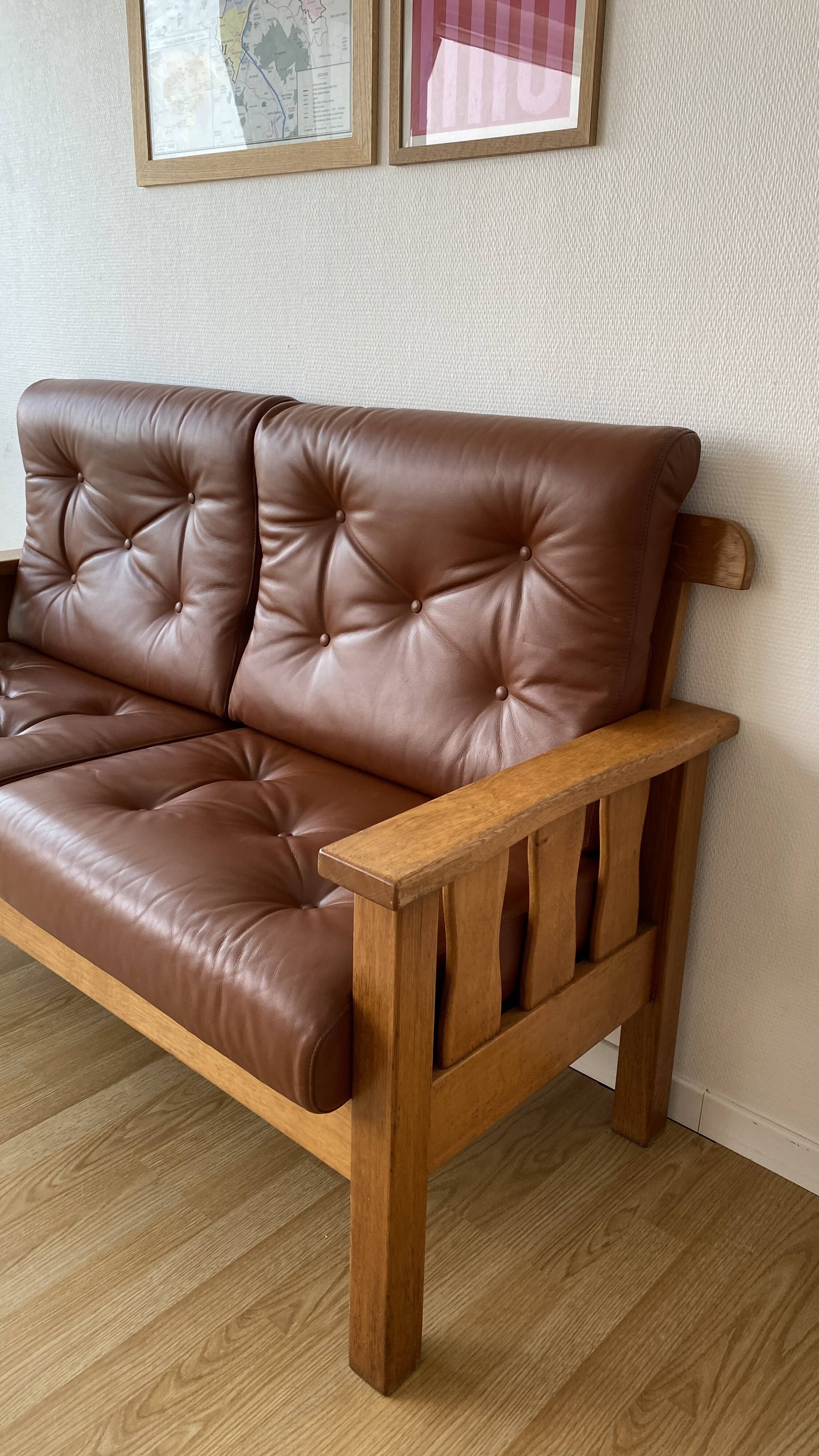 Banquette vintage en chêne massif