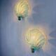 Pair of shell-shaped frosted blue Murano glass wall sconces, Italy, 1970s