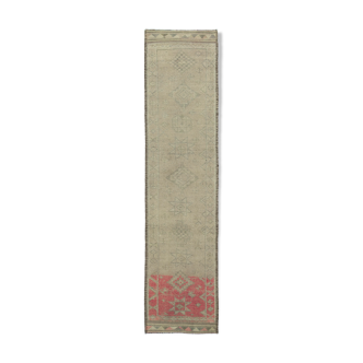 Hand-knotted vintage turkish beige runner rug 86 cm x 354 cm