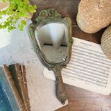 Wooden “hand-held” mirror with MB initials