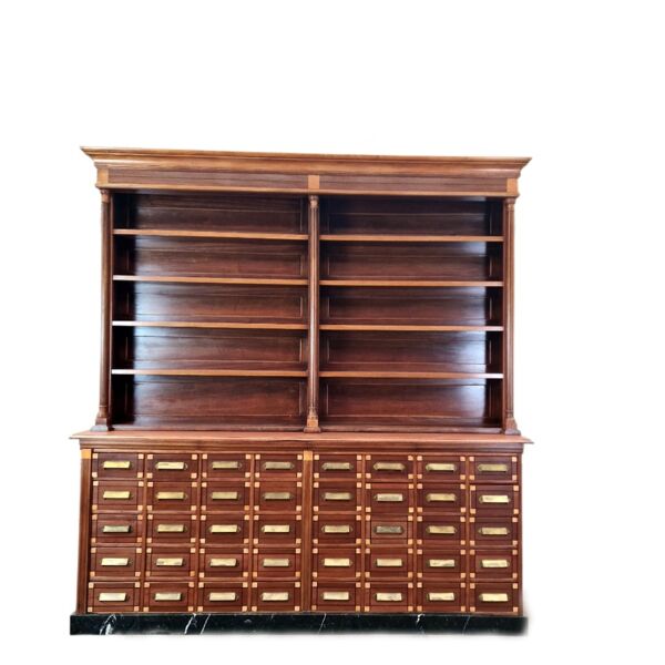 Grand cabinet d’apothicaire en acajou ancien, armoire de pharmacie Art Déco, bibliothèque