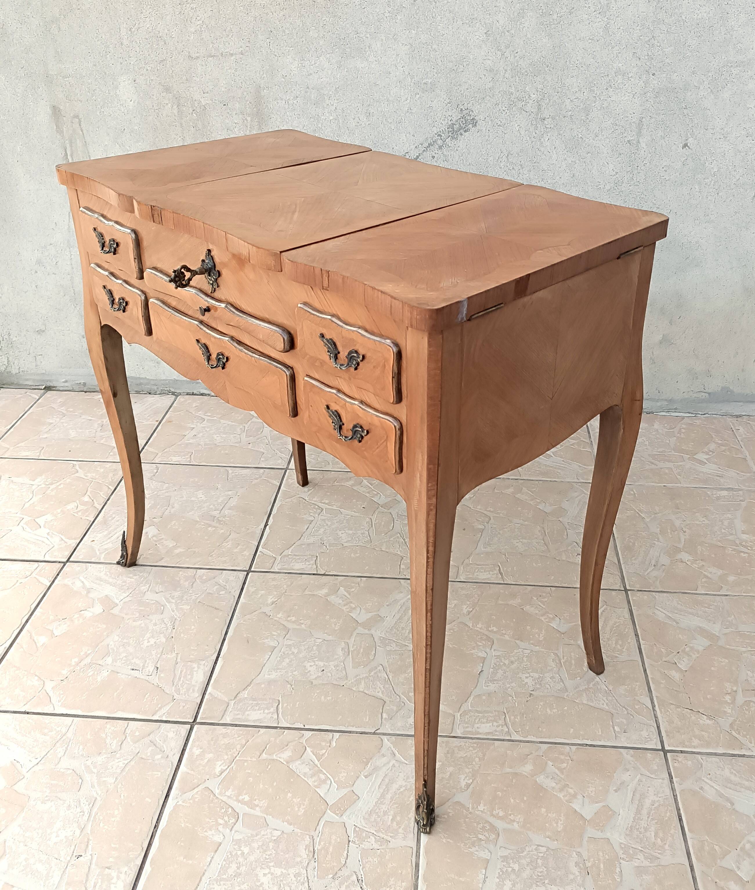 Louis XV style walnut veneer sewing table