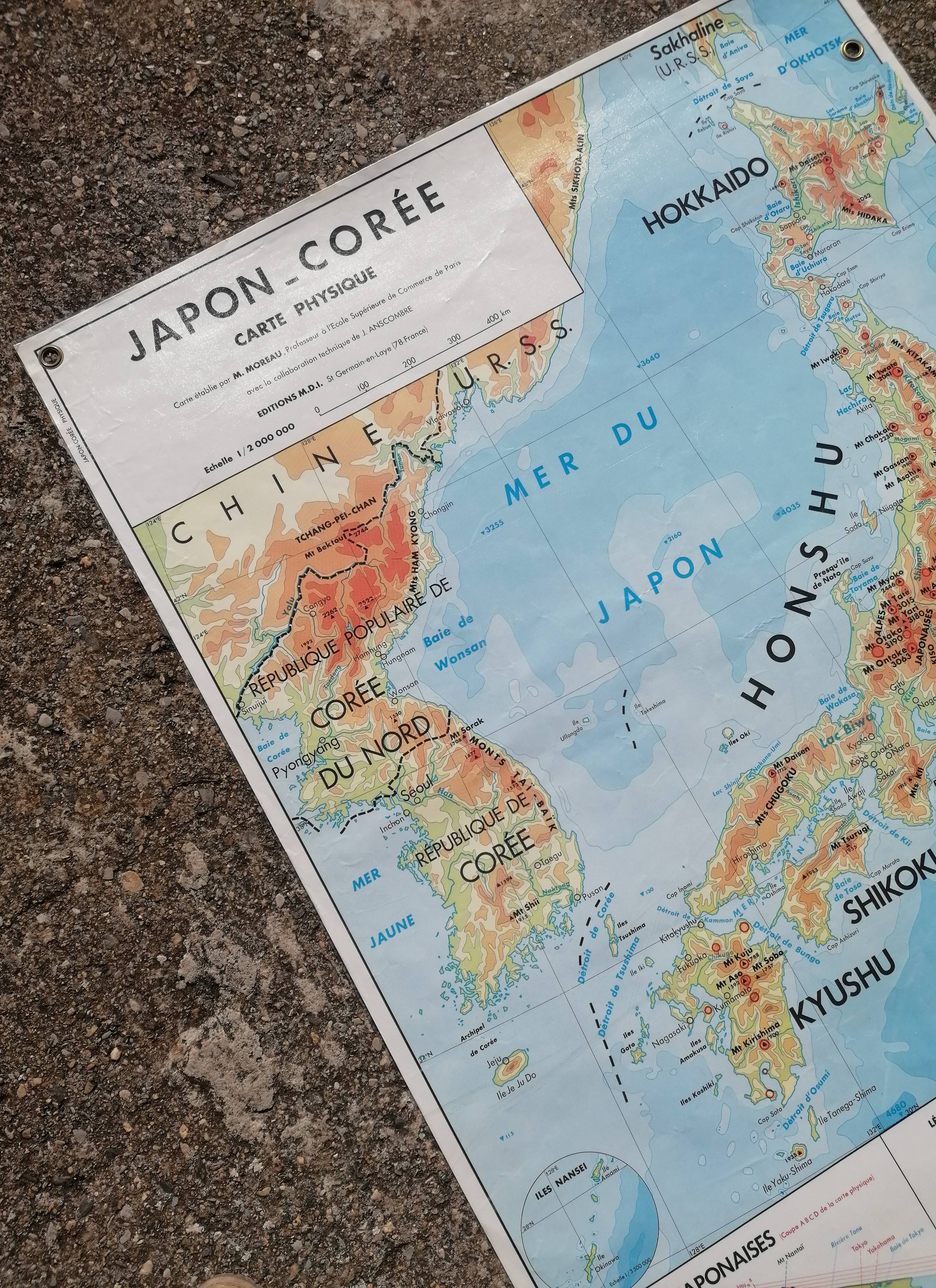 Old school map MDI Indian Union Pakistan Ceylon / Japan Korea