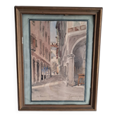 Ancient painting depicting a street in Lugano, Switzerland.