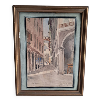 Ancient painting depicting a street in Lugano, Switzerland.