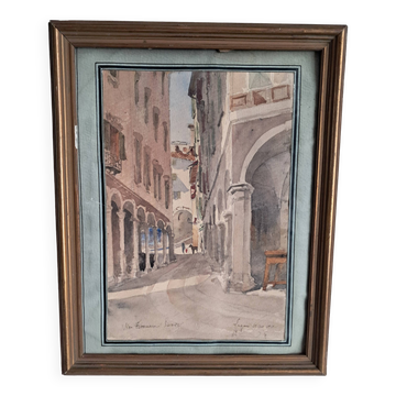 Ancient painting depicting a street in Lugano, Switzerland.