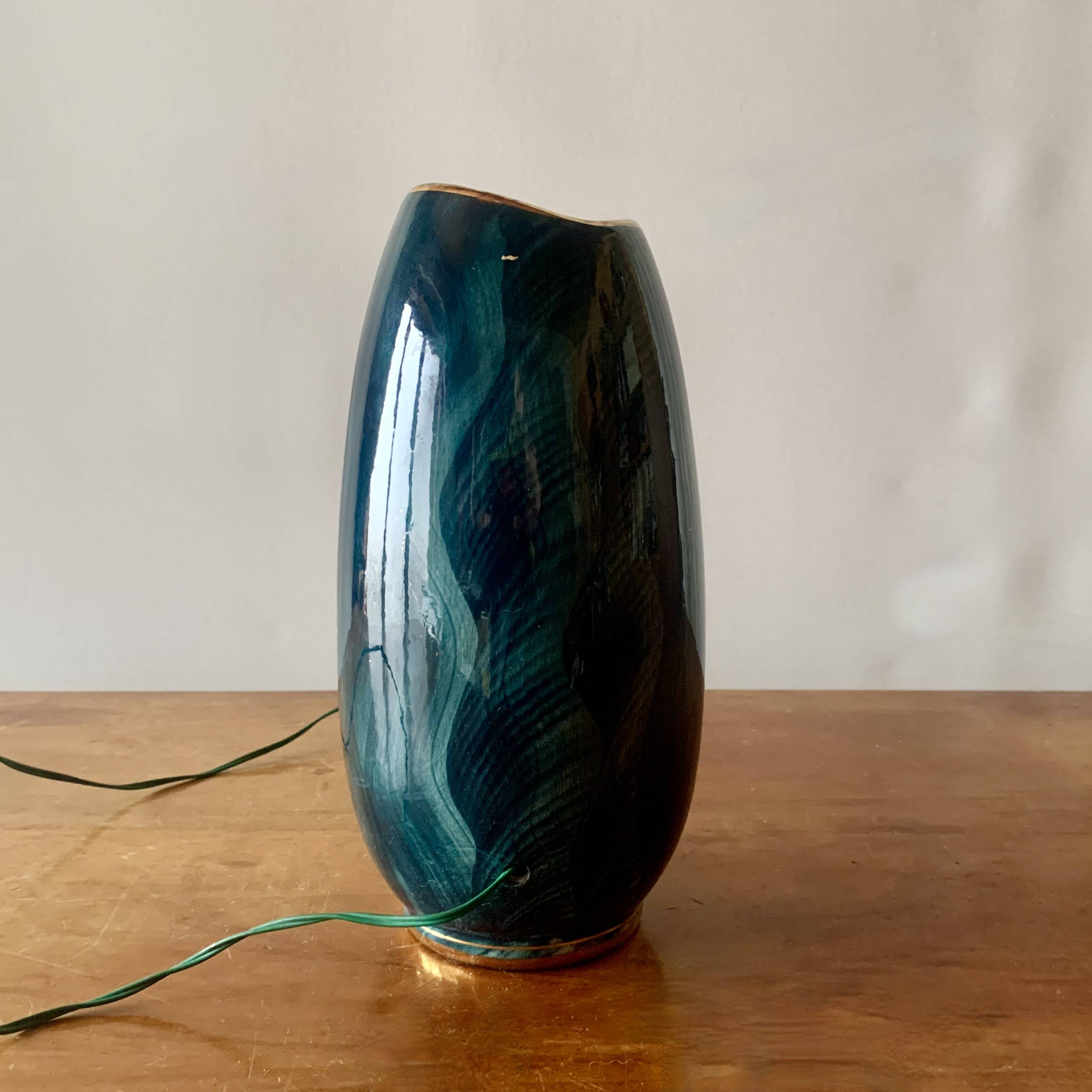 Old glazed ceramic bedside lamp - Bequet - Made in Belgium