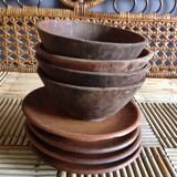 Set de 4 bols et 4 assiettes en bois