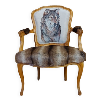 Armchair Louis XV head of wolf