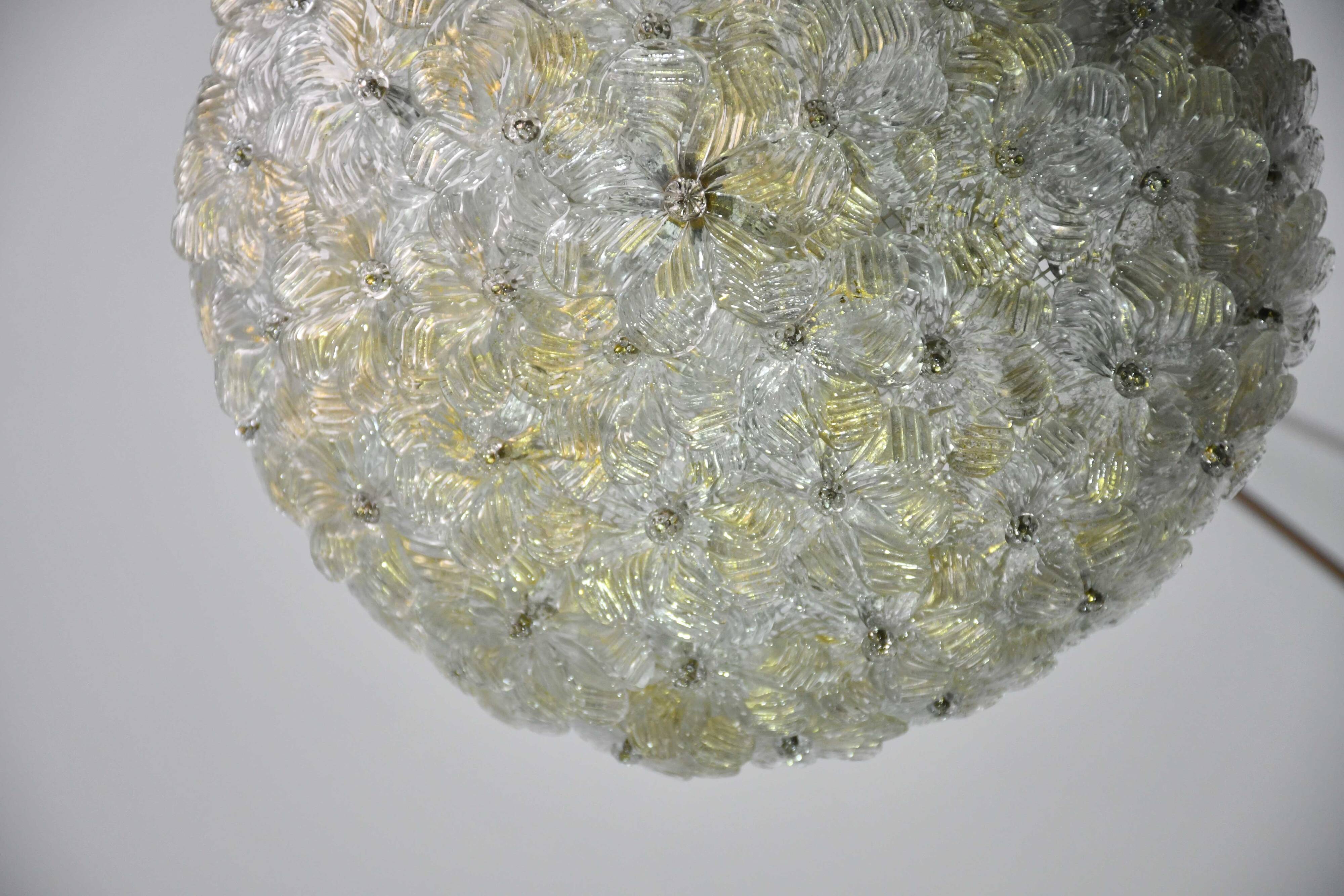 Murano Gold Ceiling Light Flower by Seguso for Venini, Italy, 1960s