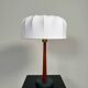 Mid-century teak and cotton table lamp by Einar Bäckström, Sweden, 1950s.