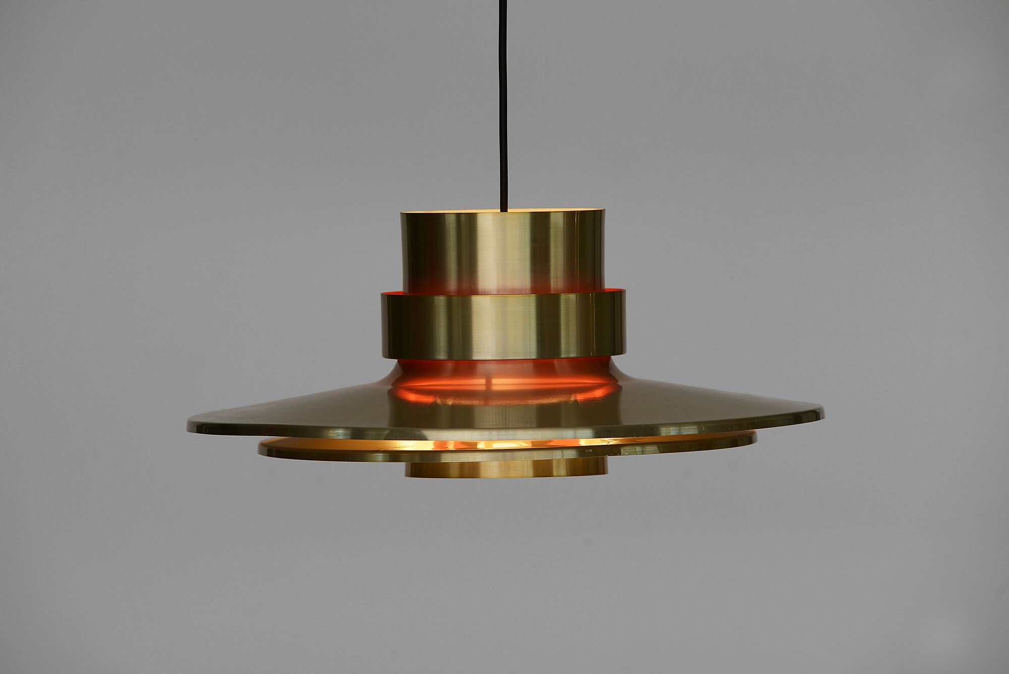 Brass coloured aluminium pendant light from Lyskaer. Denmark 1970s