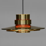 Brass coloured aluminium pendant light from Lyskaer. Denmark 1970s